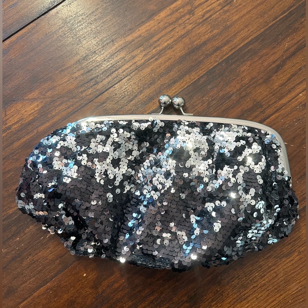Oversized Mossimo Black/Silver Sequin Clutch. Like new.